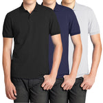 3-Pack Men's Short Sleeve Pique Polo Shirt with Ribbed Collar and Breathable Cotton-Blend Fabric (S-3XL)