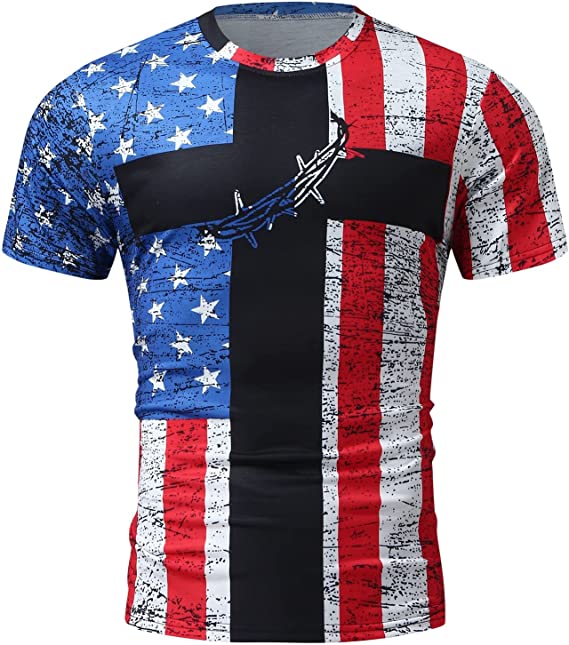 3D Graphic Short Sleeve Shirts Hand American Flag Independence Day