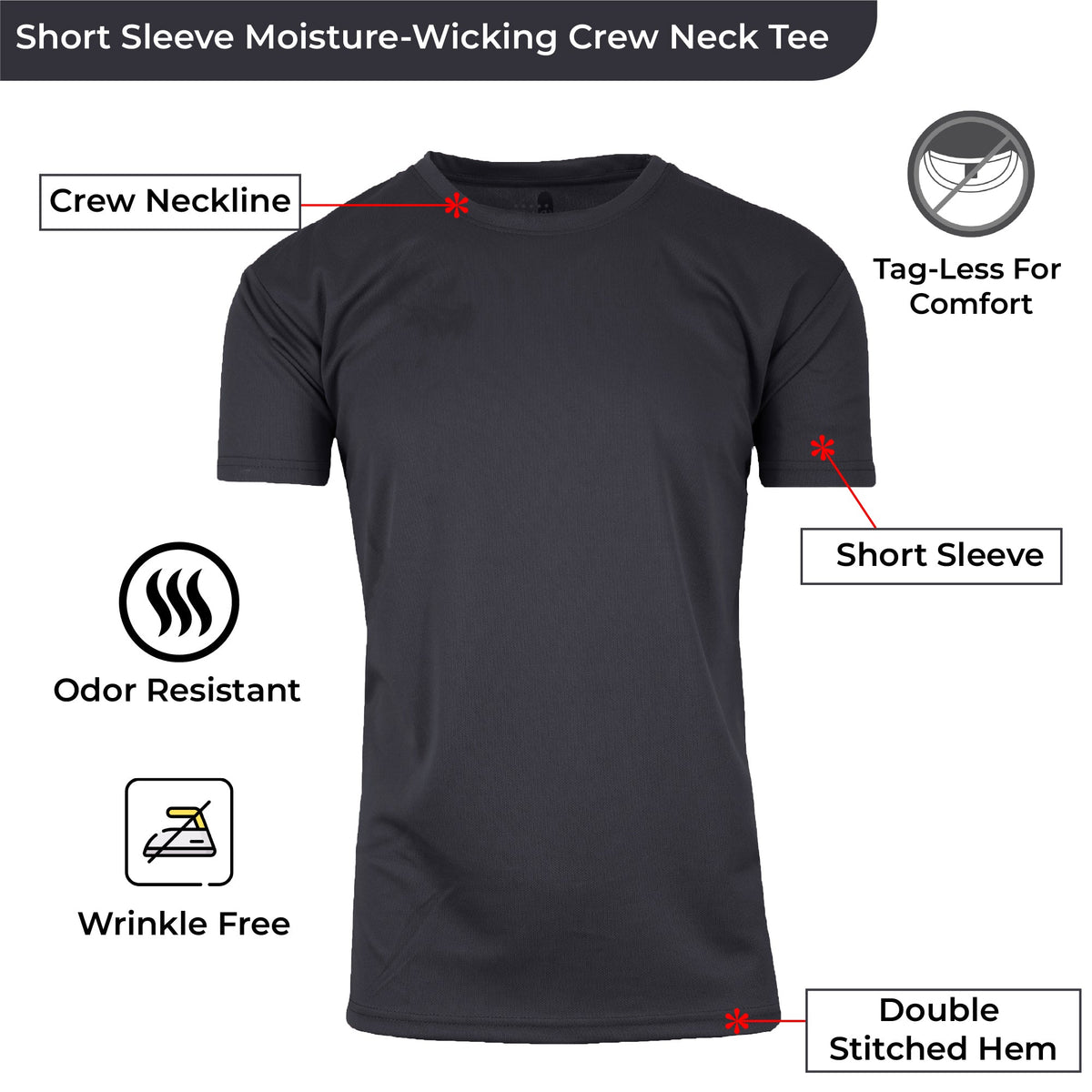 Men's Short Sleeve Moisture-Wicking Quick Dry Performance Crew Neck Tee (S-2XL)