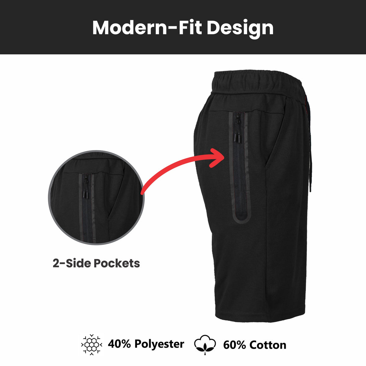 Men's Tech Fleece Performance Shorts With Heat Seal Zipper Pocket (Sizes, S-2XL)