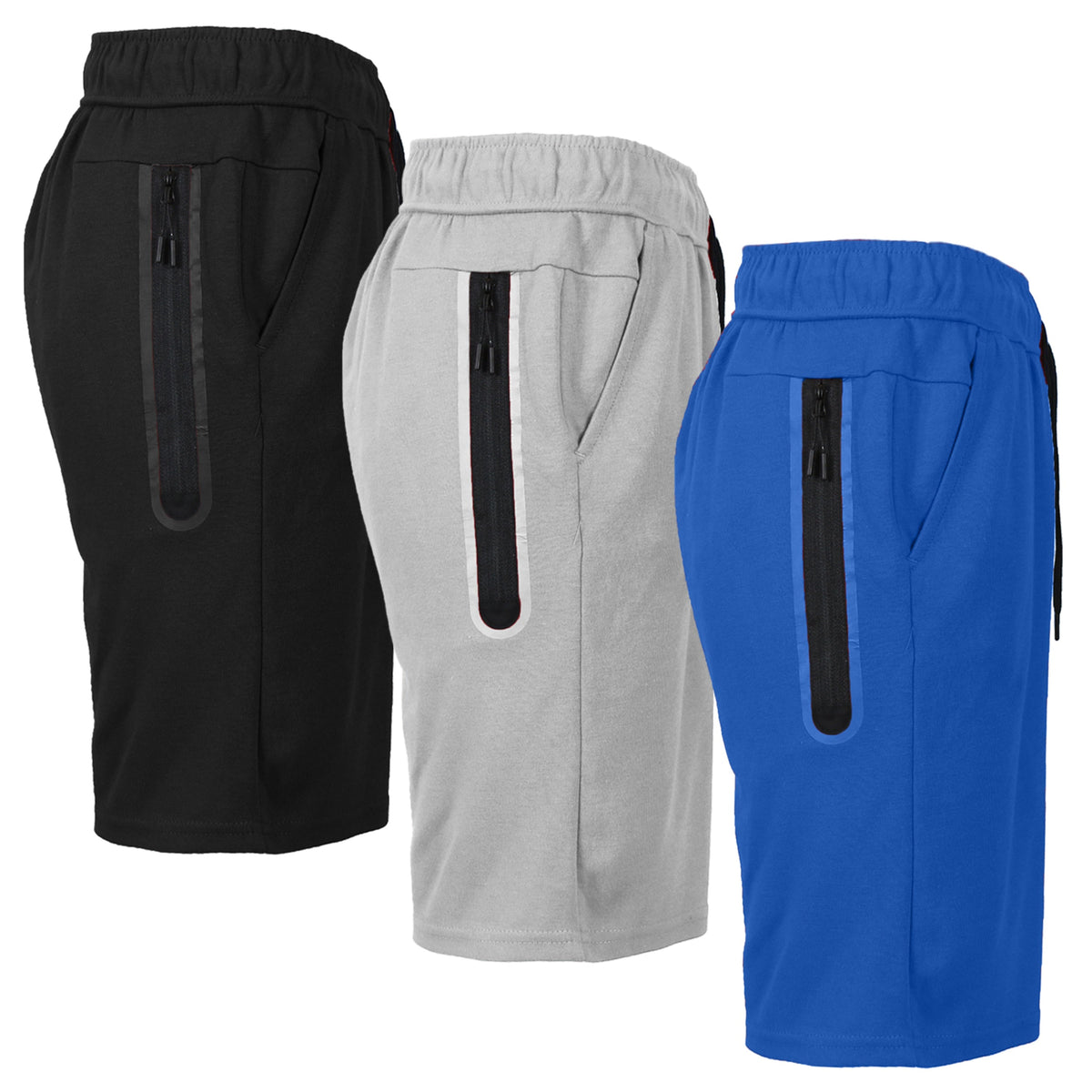 Men's 3-Pack Tech Fleece Performance Shorts With Heat Seal Zipper Pocket (Sizes, S-2XL)