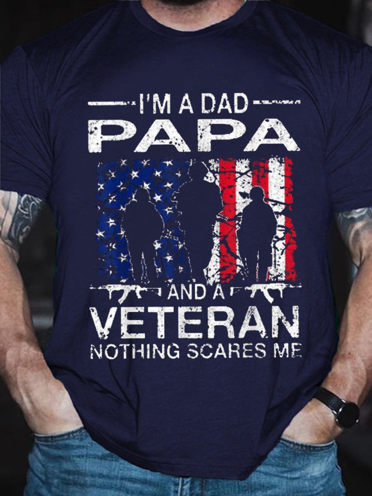 I'm A Dad Grandpa And A Veteran Nothing Scares Me Casual Cotton Blends T-shirt