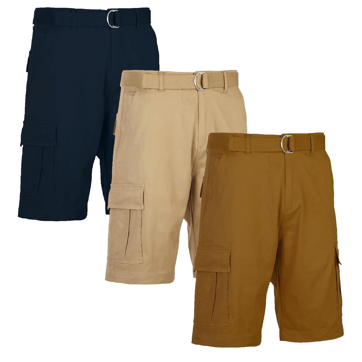 3-Pack Men's Cotton Flex Stretch Cargo Shorts With Belt (Sizes, 30-42)