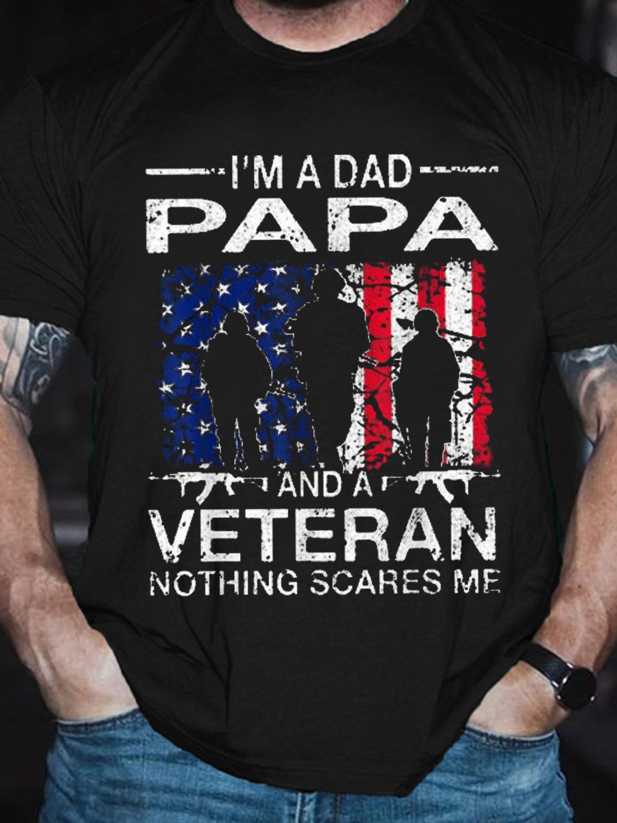 I'm A Dad Grandpa And A Veteran Nothing Scares Me Casual Cotton Blends T-shirt