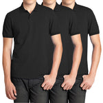 3-Pack Men's Short Sleeve Pique Polo Shirt with Ribbed Collar and Breathable Cotton-Blend Fabric (S-3XL)