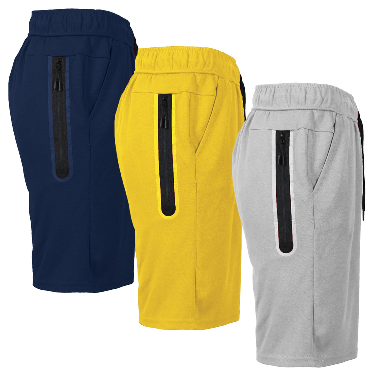 Men's 3-Pack Tech Fleece Performance Shorts With Heat Seal Zipper Pocket (Sizes, S-2XL)